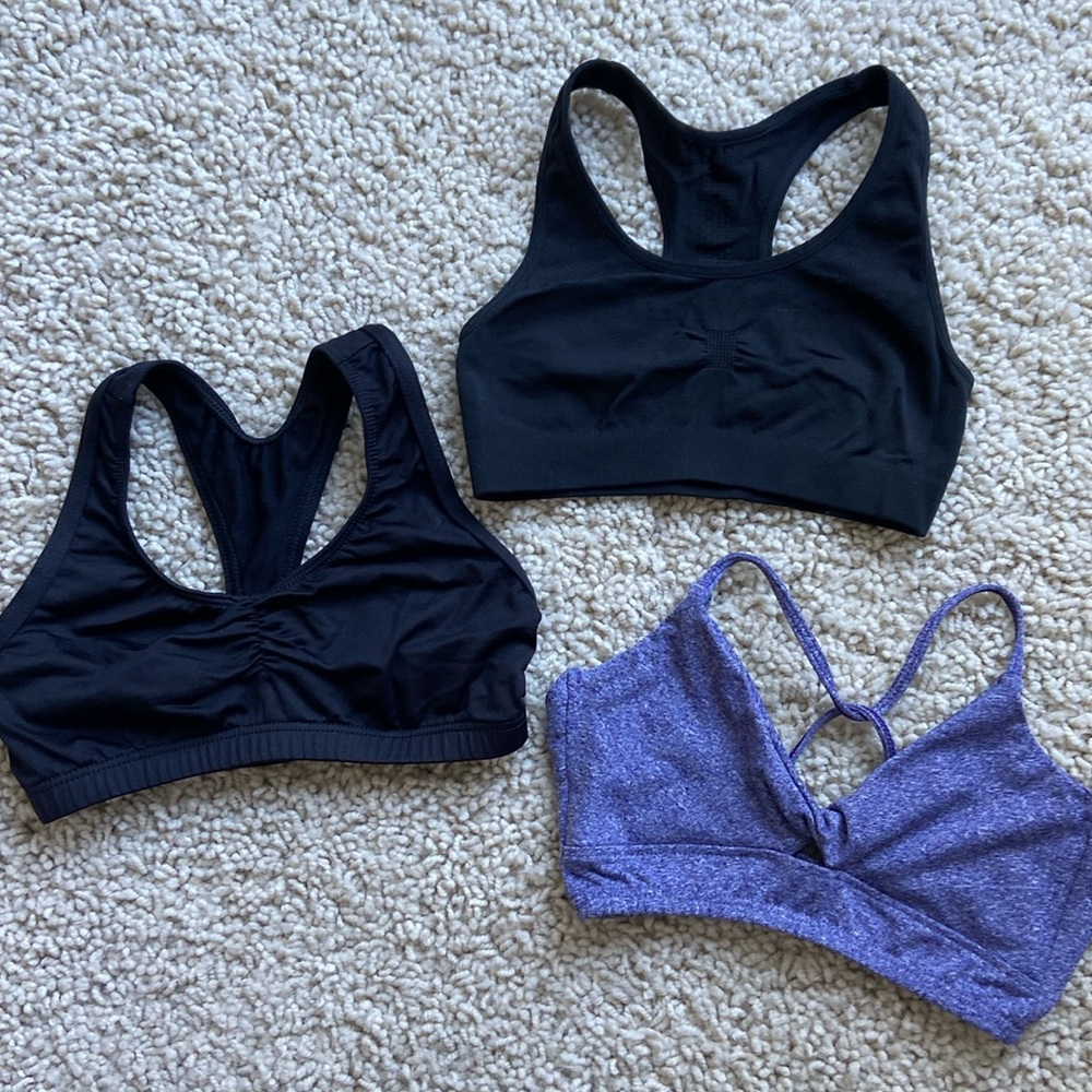 3 dance tops. Girls child medium MC, motionwear, purple pixies and champion